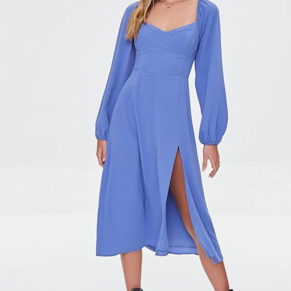 Forever 21 Dresses & Skirts - Forever 21 Blue Peasant-sleeve Dress